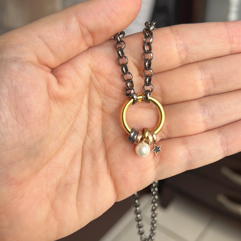 TOUS choker for Hold in Dark Silver with Gold Vermeil hold ring and charms